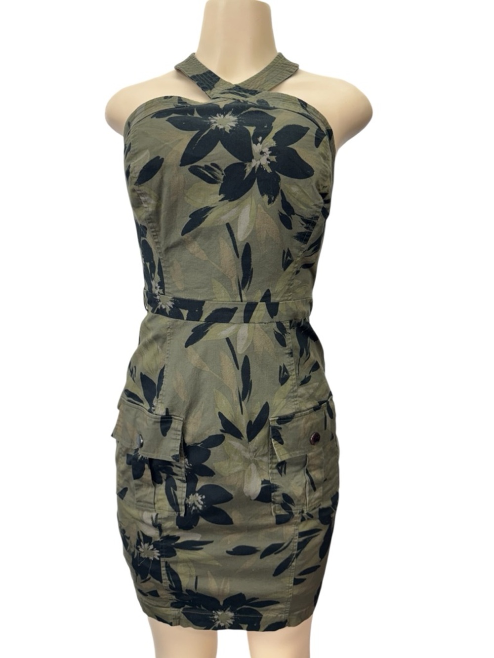 Guess Olive Green One-Shoulder Floral Sheath Dress - Picture 3 of 8